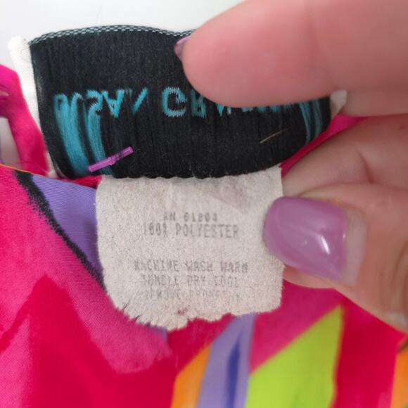 Susan Graver Vintage 80/90s Corlorful Pop Fluorescent Geometric Pattern Blouse L - Picture 7 of 13